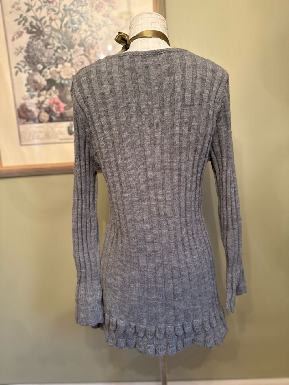 🇨🇦 Feelings Grey Ribbed Wool-Blend Ruffle Hem Tunic Sweater - Picture 5 of 12